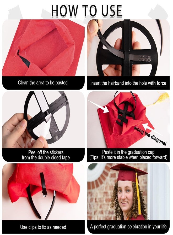 EMOOULI 1 Pcs Black Graduation Cap HeadBand, Secure Grad And Hairstyle With 4 hair clips, Not Change Hair, Grad Cap Hairband for Graduates, Students, Women(Not Including the Grad Hat) - Image 3